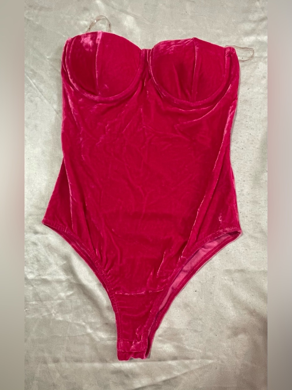 Haute Monde Hot Pink Velvet Bustier Bodysuit
